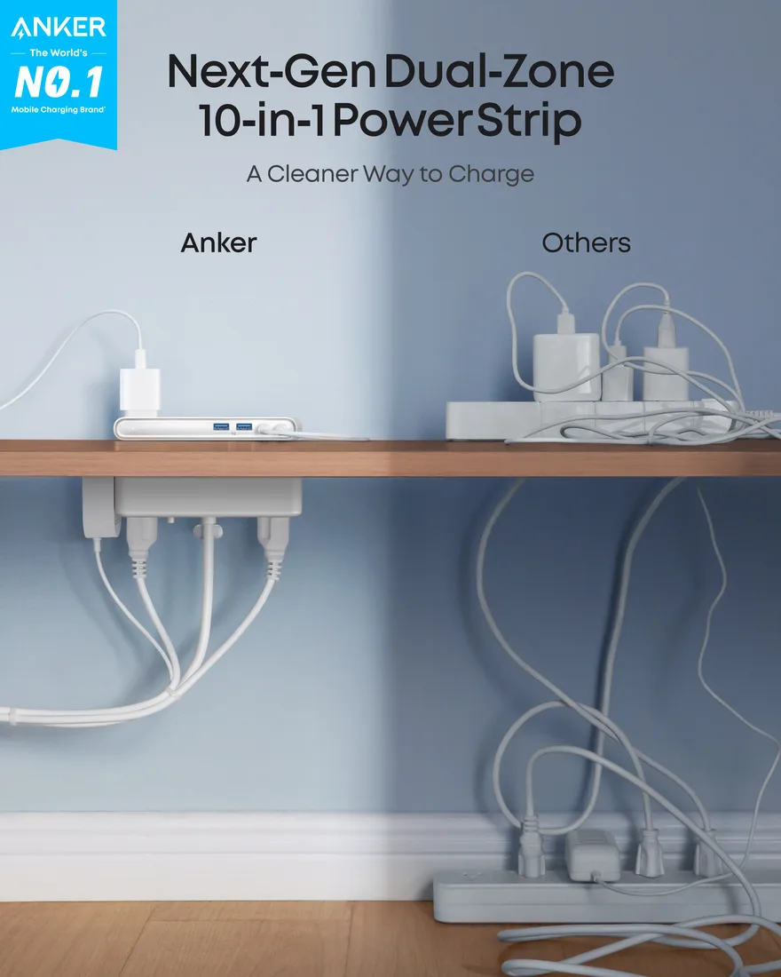 eufy Anker Nano Power Strip (10-in-1, 70W, Clamp) – alternate view