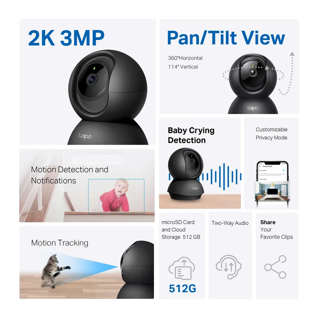 Tapo Pan/Tilt 2K Indoor Camera Black, Tapo C211 – alternate view